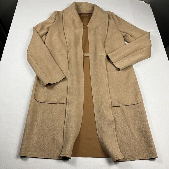 Tahari Womens Faux Leather Jacket Brown Open Front Mid Length Relaxed Fit XS - Picture 1 of 12